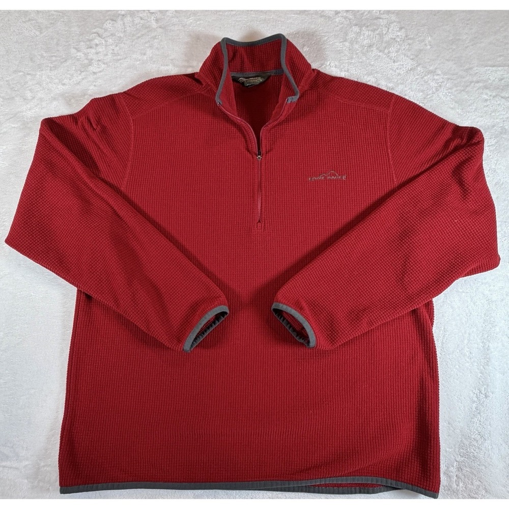 Eddie Bauer Sweatshirt‎ Mens XL Red Fleece Waffle Pullover 1/4 Zip